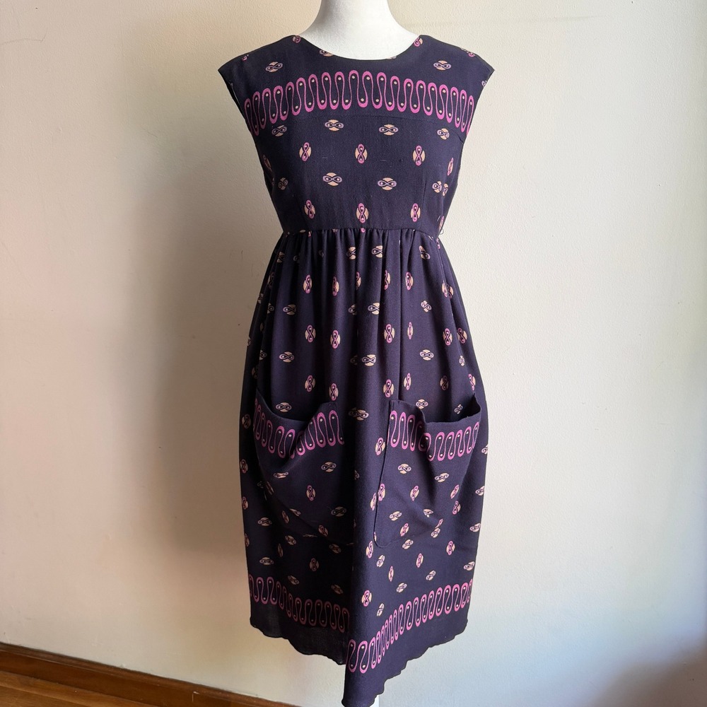Anna Sui Women's Midi Dress Batik Print Empire Waist Purple Size 2